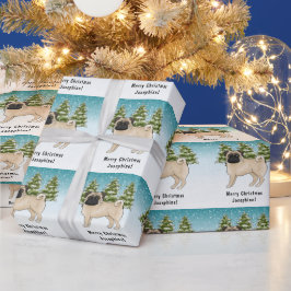 Papel De Presente Fawn Pug Cute Cartoon Dog Snowy Winter Forest