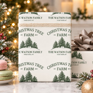 Papel De Presente Fazenda de Árvores de Natal com Nome da Família Pe