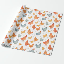 Papel De Presente Fazenda de Galinhas Caprichosa com Aquarela Colori