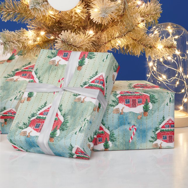 Papel De Presente Fazenda de Natal acolchoada fazenda de papel e árv (Feriados)