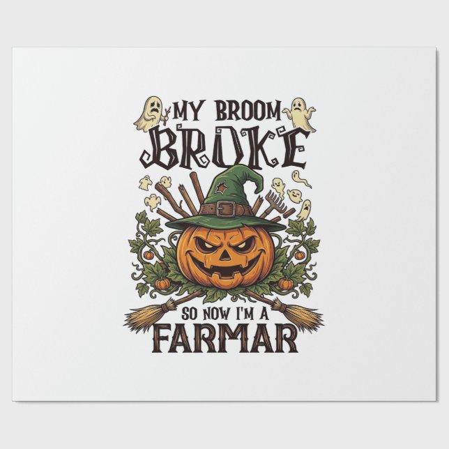Papel De Presente Fazenda do Varrender Quebrado Abóbora de Halloween (Aberto)