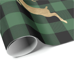 Papel De Presente Fazenda Dourado do verde da rena de Lomberjack da