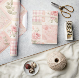 Papel De Presente Fazenda Feminina Colcha Rosa Pastel Remendada