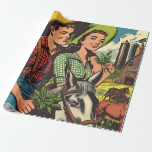 Papel De Presente Fazenda Vintage Histórias em quadrinhos Casais