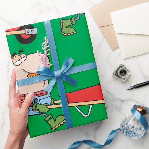 Papel De Presente Fazendeiro de Desenho Animado com Carrinho de Mão