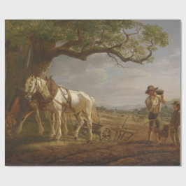 Papel De Presente Fazendeiros Descansados em Campo com Cavalos e Flo