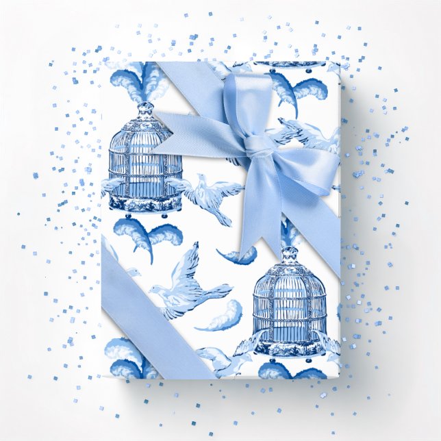 Papel De Presente Feathered Fete in Blue Porcelain (Criador carregado)