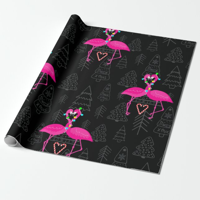 Papel De Presente feio coração do flamingo doce do natal (Desenrolado)