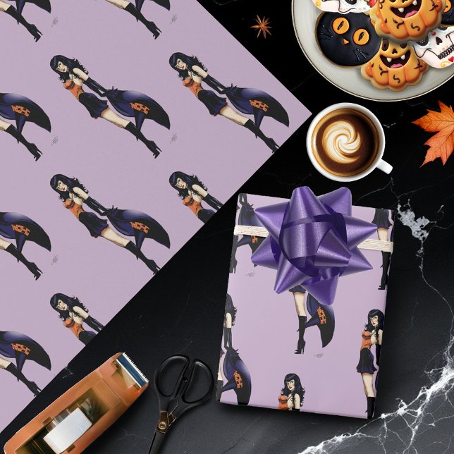 Papel De Presente Feiticeira Roxa do Halloween (Criador carregado)