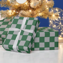 Papel De Presente Feiticeiro Verde e Xadrez Cinza