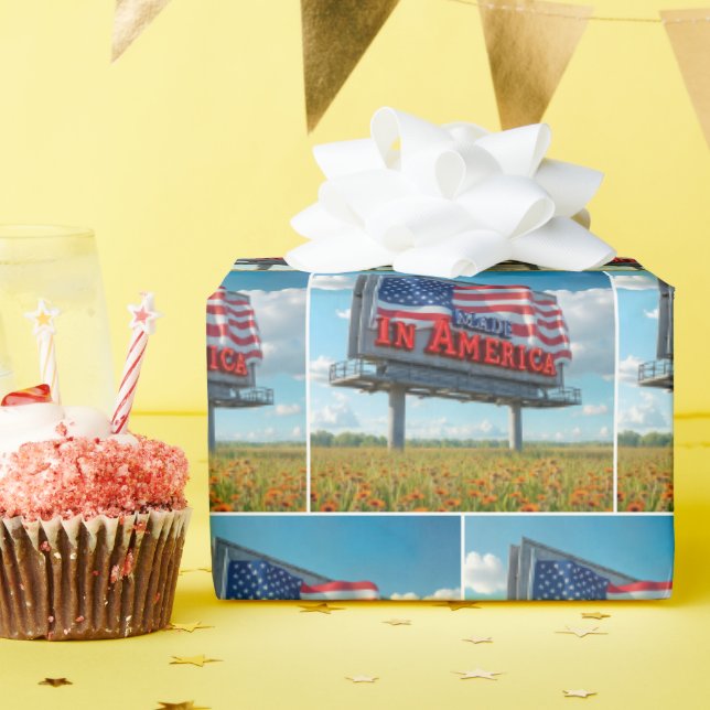 Papel De Presente Feito na América Billboard em Flores Silvestres (Festa de aniversário)
