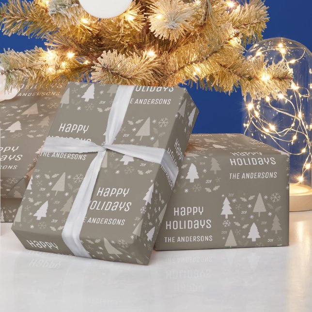 Papel De Presente Félicas Festas Natal Taupe (Feriados)