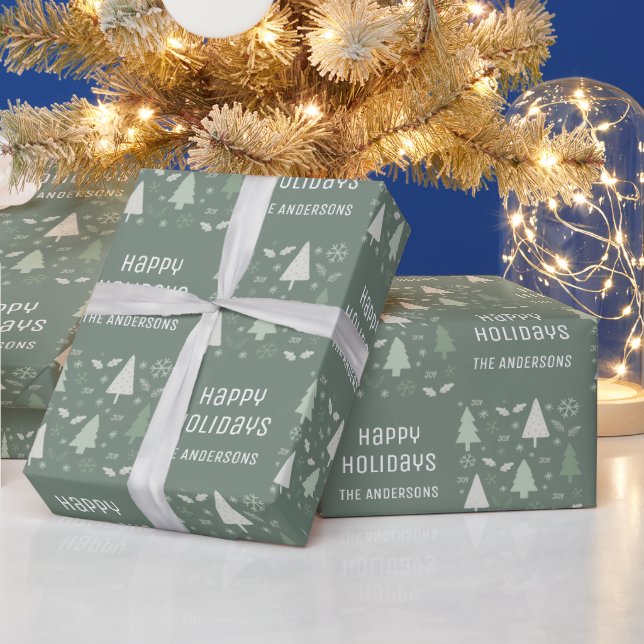 Papel De Presente Félicias Festas Natal Verde Sage (Feriados)