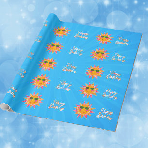 Papel De Presente Felicidade Laranja Festivo Sol Rosa Amarelo Raios