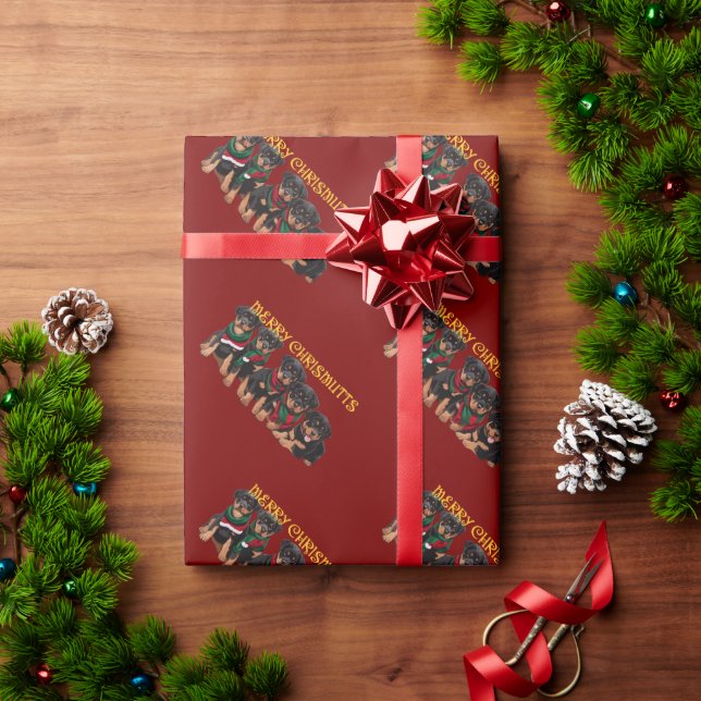 Papel De Presente Felicidades Rústicas de Natal Festa de Cachorrinho (Presente de Natal)