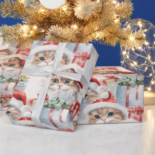 Papel De Presente Felinos bonitos em Chapéus de Papai Noel com prese