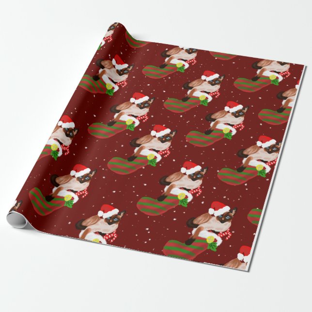 Papel De Presente Felinos de Natal vestindo chapéu de Papai Noel (Desenrolado)