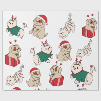 Papel De Presente Felinos e cães, natal