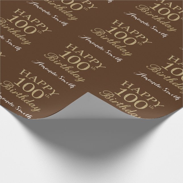Papel De Presente Feliz 100º Aniversário, Dourado Brilho e Castanho (Ponta)