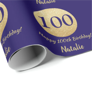 Papel De Presente Feliz 100º aniversário Marinho azul e brilho Dou