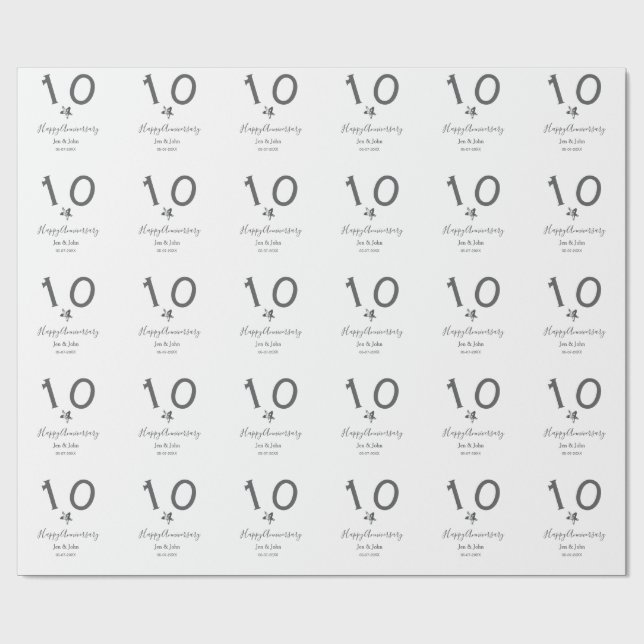 Papel De Presente Feliz 10.º aniversário nome data cinza estrela de  (Aberto)