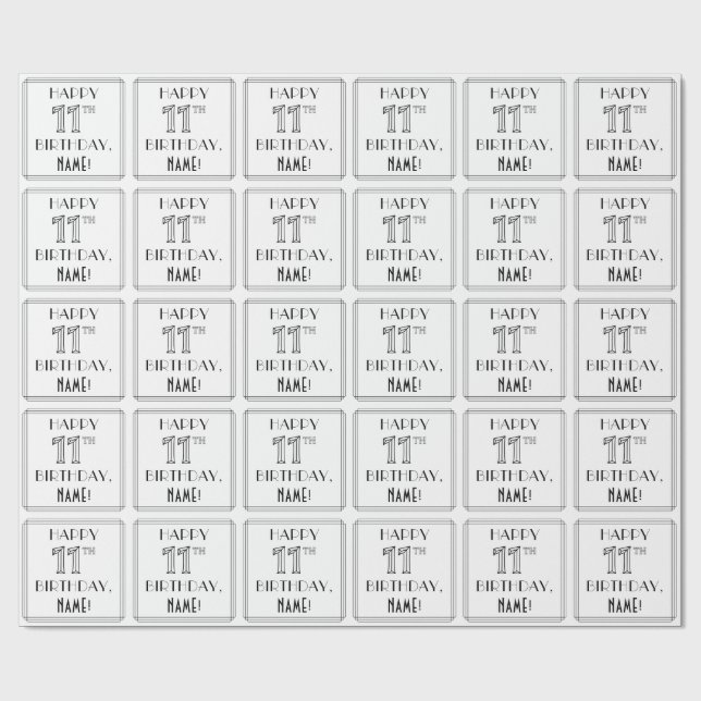 Papel De Presente FELIZ 11 NIRTHDAY; Art Deco Style; Custom Name (Aberto)