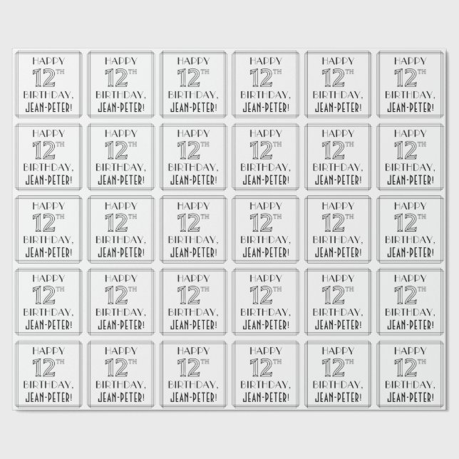 Papel De Presente FELIZ 12 NIRTHDAY; Art Deco Style; Custom Name (Barra)