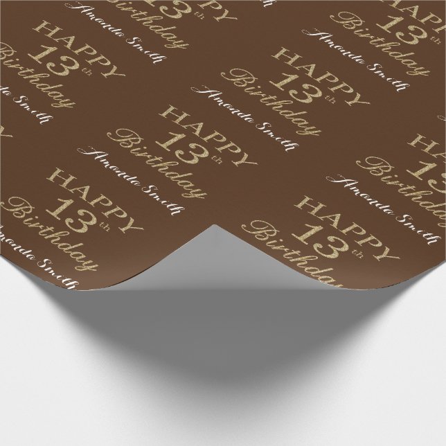Papel De Presente Feliz 13 Birthday Dourado Glitter e Brown (Ponta)