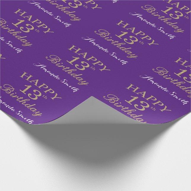 Papel De Presente Feliz 13 Birthday Dourado Glitter e Roxo (Ponta)