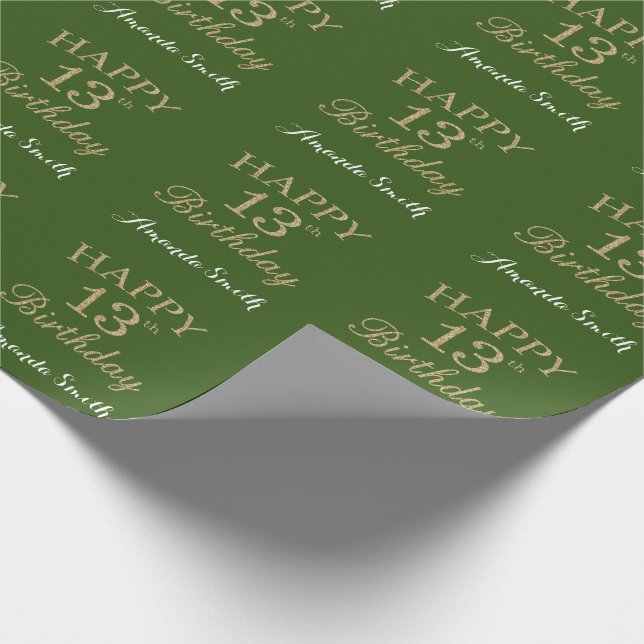 Papel De Presente Feliz 13 Birthday Dourado Glitter e Verde (Ponta)