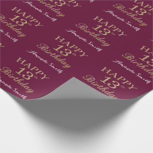 Papel De Presente Feliz 13 Birthday Dourado Glitter e Vermelho Borgo