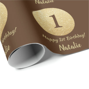 Papel De Presente Feliz 15 Birthday Brown e Glitter Dourado