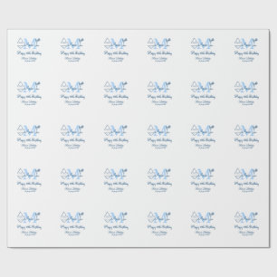 Papel De Presente Feliz 15 de Aniversário azul adicione nome monogra