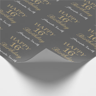 Papel De Presente Feliz 16º aniversário, Dourado relvado, reluzent