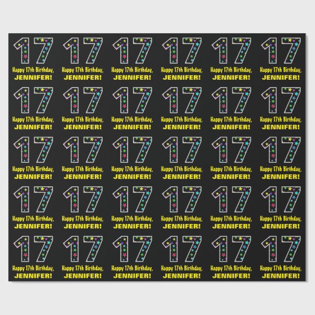 Papel De Presente Feliz 17º aniversário, Diversão de Estrelas Colori (Aberto)