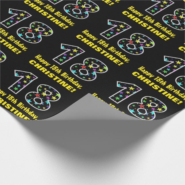 Papel De Presente Feliz 18º aniversário, Diversão de Estrelas Colori (Ponta)