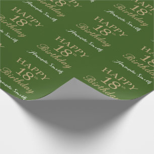 Papel De Presente Feliz 18º aniversário, Dourado brilho e verde