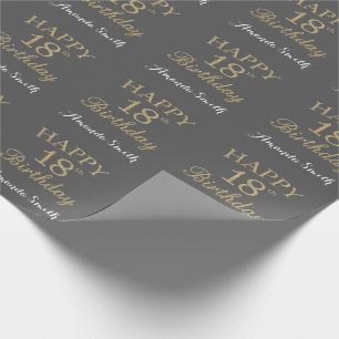 Papel De Presente Feliz 18º aniversário, Dourado relvado, reluzent
