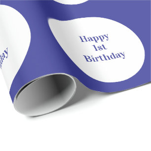 Papel De Presente Feliz 1rua Primeiro Aniversário Bolinhas Azul Meni