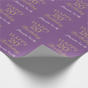 Papel De Presente Feliz 20 Birthday Dourado Glitter e Roxo