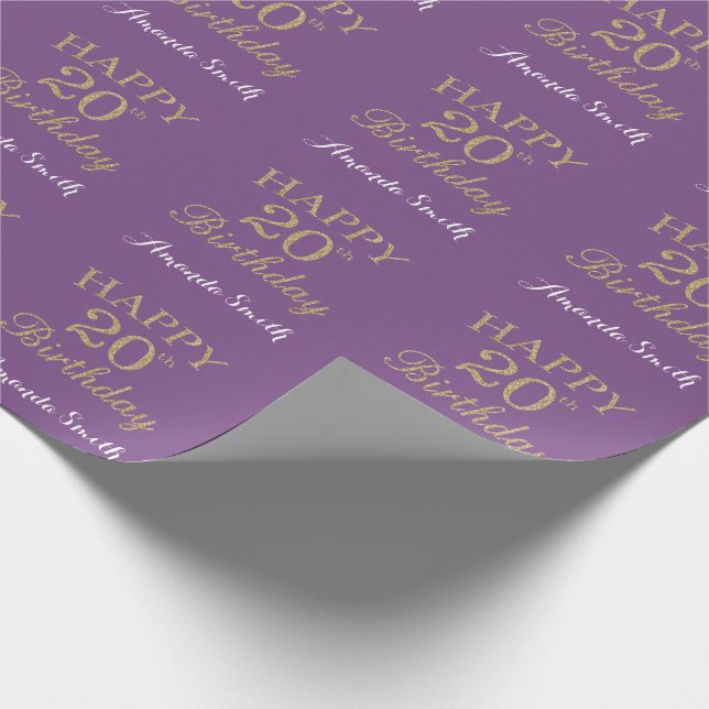 Papel De Presente Feliz 20 Birthday Dourado Glitter e Roxo (Ponta)