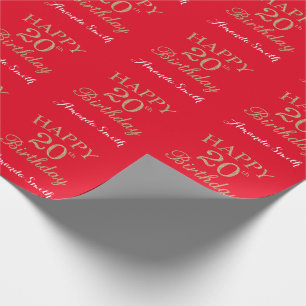 Papel De Presente Feliz 20 Birthday Dourado Glitter e Vermelho