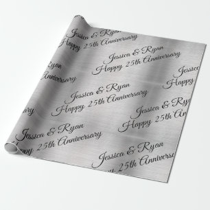 Papel De Presente Feliz 25º Aniversário Nomes/Ano Script Preto