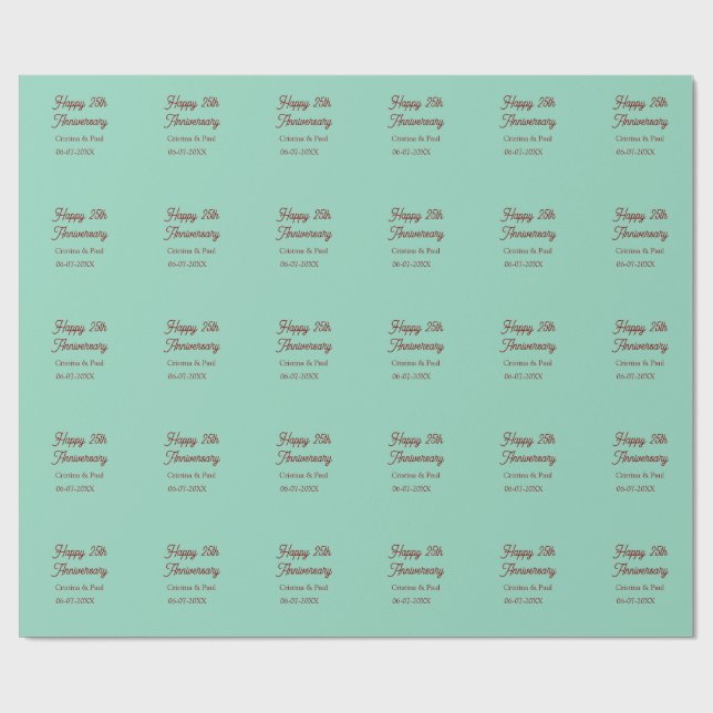 Papel De Presente Feliz 25º aniversário verde pastel boho retrô (Aberto)