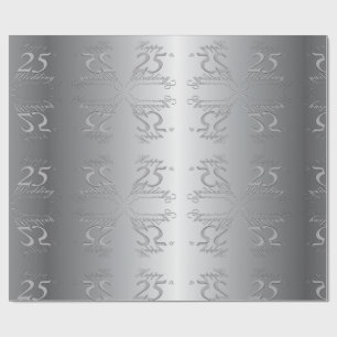 Papel De Presente "Feliz 25 de casamento" Silvery Font
