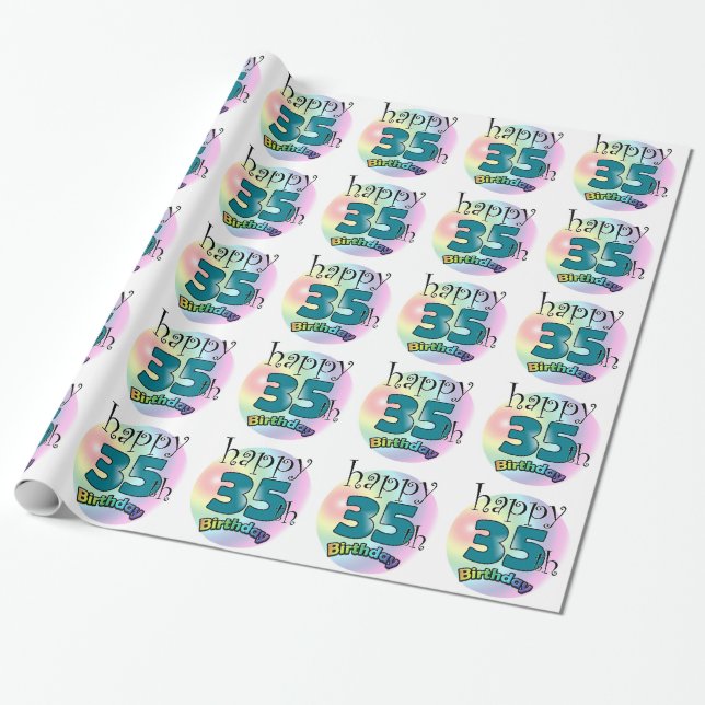 Papel De Presente Feliz 35º aniversário (blauw) (Desenrolado)