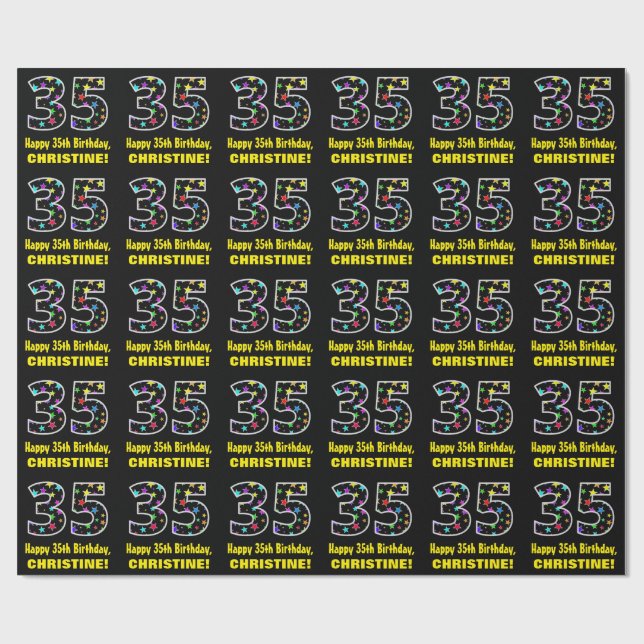 Papel De Presente Feliz 35º aniversário, Diversão de Estrelas Colori (Aberto)