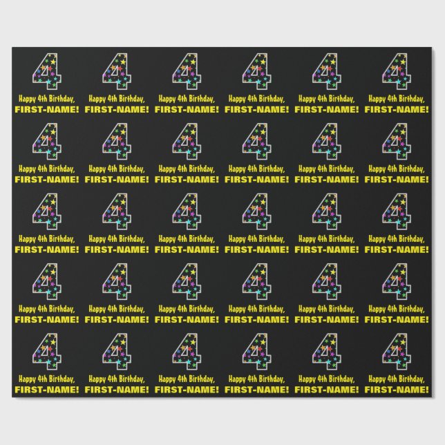 Papel De Presente Feliz 4º aniversário, Diversão de Estrelas Colorid (Aberto)