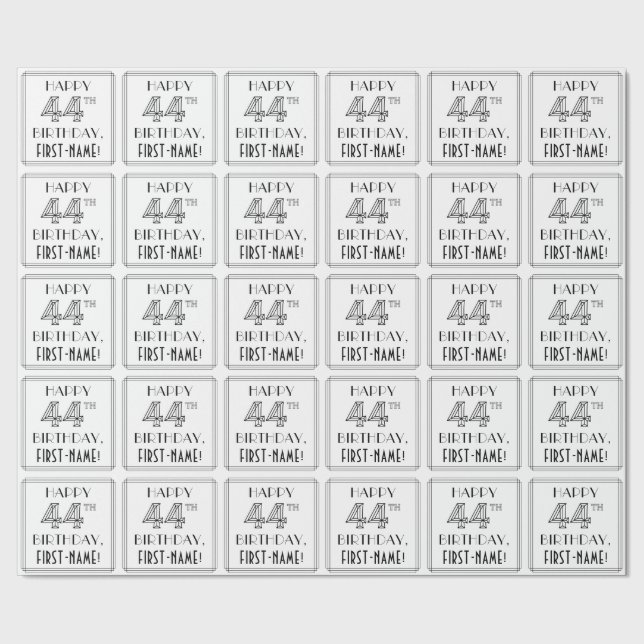Papel De Presente FELIZ 44 NIRTHDAY; Art Deco Style; Custom Name (Barra)