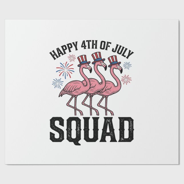 Papel De Presente Feliz 4 de Julho Flamingo Squad Vector Design_1 (Aberto)